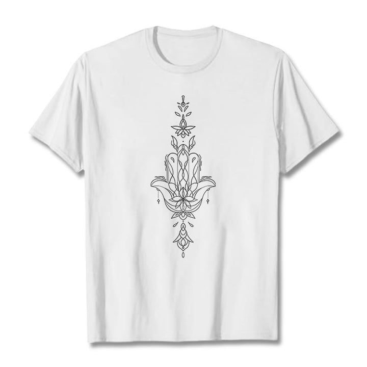Buddha Stones ​​Hamsa Hand Lotus Blume Muster T T-shirt - Weiß - 2XL - image 6