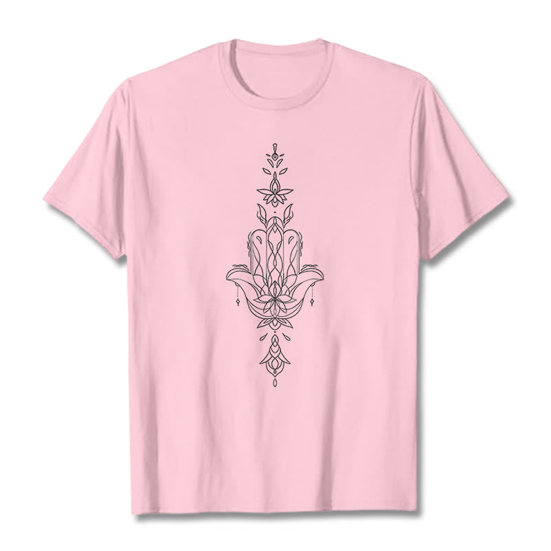 Buddha Stones ​​Hamsa Hand Lotus Blume Muster T T-shirt - Hellrosa - 2XL - image 13