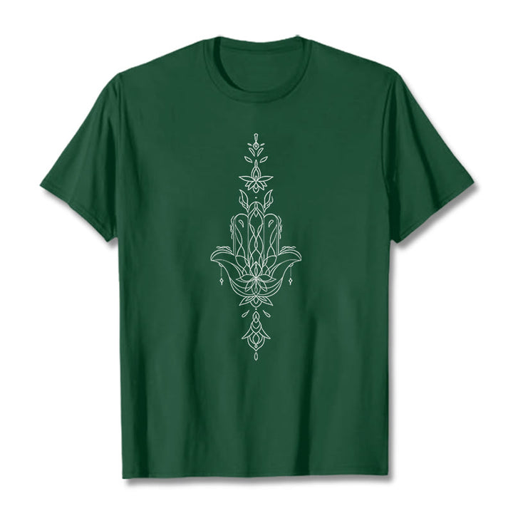 Buddha Stones ​​Hamsa Hand Lotus Blume Muster T T-shirt - WaldGrün - 2XL - image 12