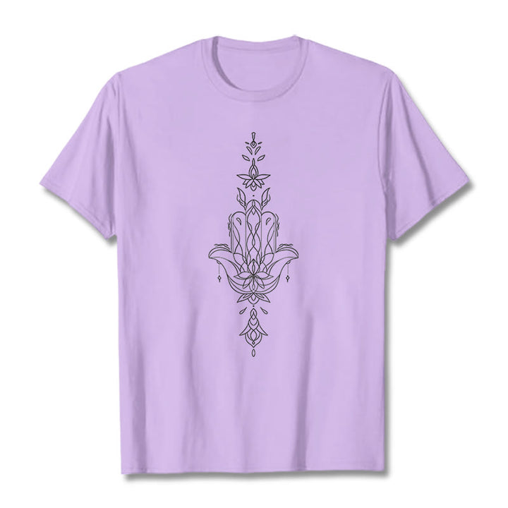 Buddha Stones ​​Hamsa Hand Lotus Blume Muster T T-shirt - Pflaume - 2XL - image 17