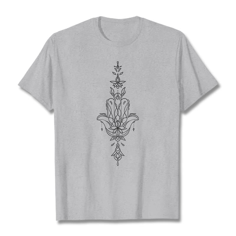 Buddha Stones ​​Hamsa Hand Lotus Blume Muster T T-shirt - Hellgrau - 2XL - image 20