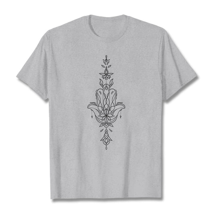 Buddha Stones ​​Hamsa Hand Lotus Blume Muster T T-shirt - Hellgrau - 2XL - image 20