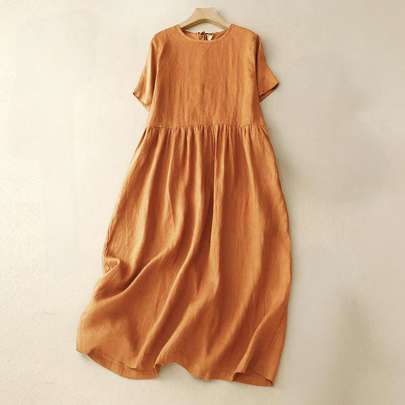 Buddha Stones Lässiges Kurzarm-Midikleid für Damen mit Schleife und Taschen - Orange - US8-10, UK/AU12-14, EU40-42 (2XL) - image 0