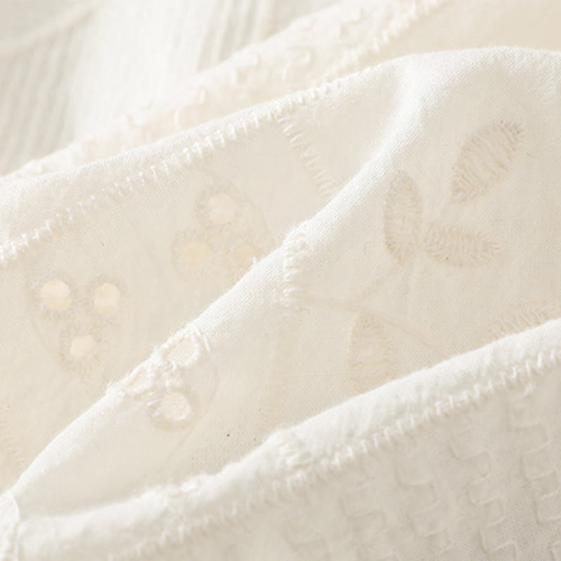 Buddha Stones Lässiges Damen-Shirt mit Rundhalsausschnitt und Stickerei aus hohler Baumwolle und Polyester mit halben Ärmeln - image 10