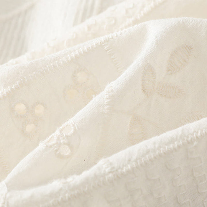 Buddha Stones Lässiges Damen-Shirt mit Rundhalsausschnitt und Stickerei aus hohler Baumwolle und Polyester mit halben Ärmeln - image 10