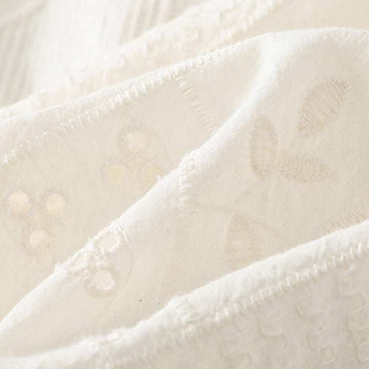 Buddha Stones Lässiges Damen-Shirt mit Rundhalsausschnitt und Stickerei aus hohler Baumwolle und Polyester mit halben Ärmeln - image 10