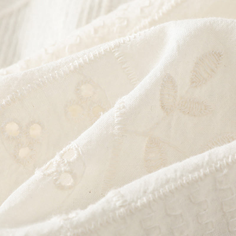 Buddha Stones Lässiges Damen-Shirt mit Rundhalsausschnitt und Stickerei aus hohler Baumwolle und Polyester mit halben Ärmeln - image 9