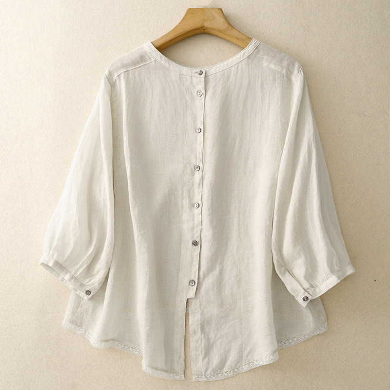 Buddha Stones Lässiges, schlichtes Damen-T-Shirt mit Rundhalsausschnitt aus Baumwolle und Polyester - Beige - US14， UK/AU18，EU46 (2XL) - image 12