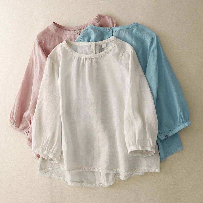 Buddha Stones Lässiges, schlichtes Damen-T-Shirt mit Rundhalsausschnitt aus Baumwolle und Polyester - image 24