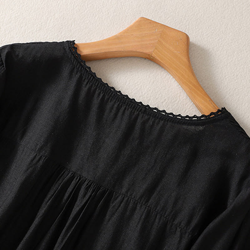 Lässiges Damen-T-Shirt aus Baumwolle und Leinen mit V-Ausschnitt und gesticktem Muster mit Buddha Stones - image 8
