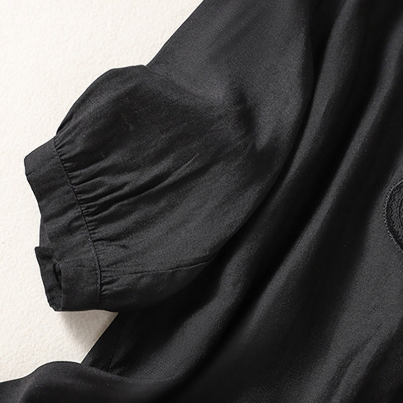 Lässiges Damen-T-Shirt aus Baumwolle und Leinen mit V-Ausschnitt und gesticktem Muster mit Buddha Stones - image 9