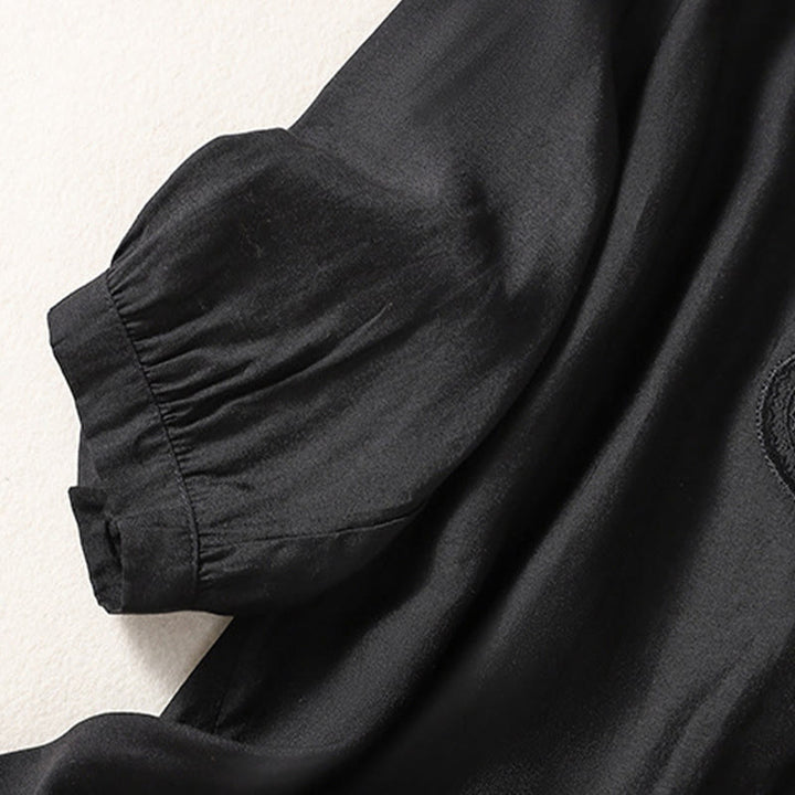 Lässiges Damen-T-Shirt aus Baumwolle und Leinen mit V-Ausschnitt und gesticktem Muster mit Buddha Stones - image 9