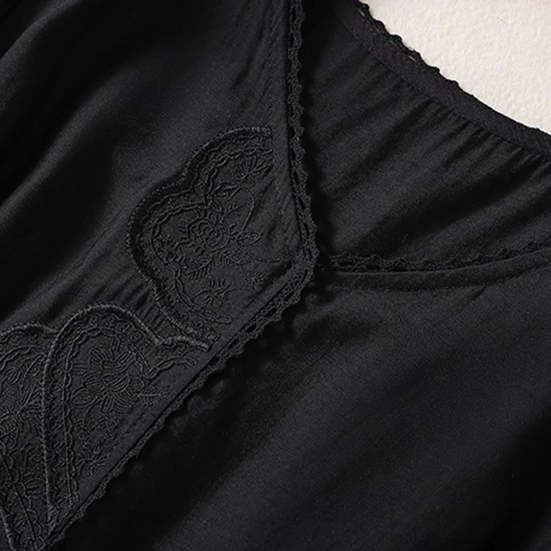 Lässiges Damen-T-Shirt aus Baumwolle und Leinen mit V-Ausschnitt und gesticktem Muster mit Buddha Stones - image 13