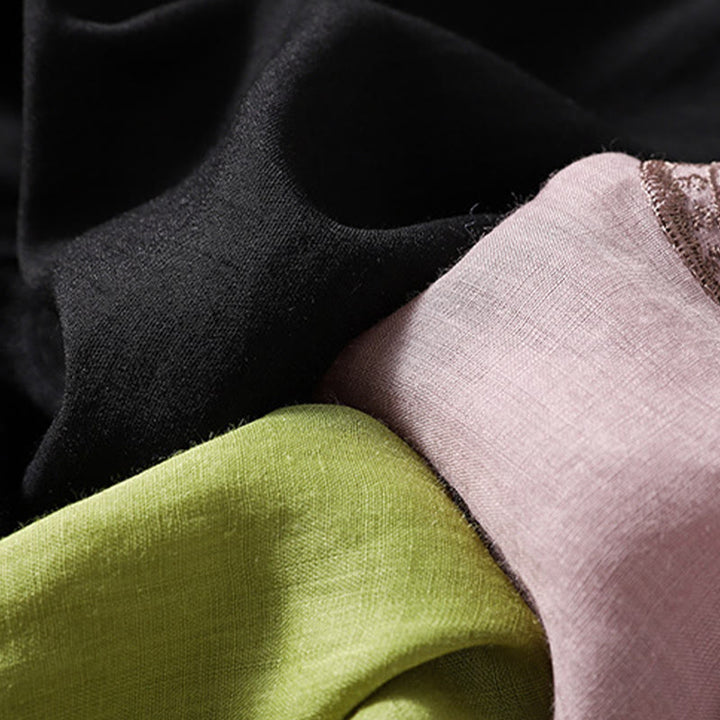 Lässiges Damen-T-Shirt aus Baumwolle und Leinen mit V-Ausschnitt und gesticktem Muster mit Buddha Stones - image 22
