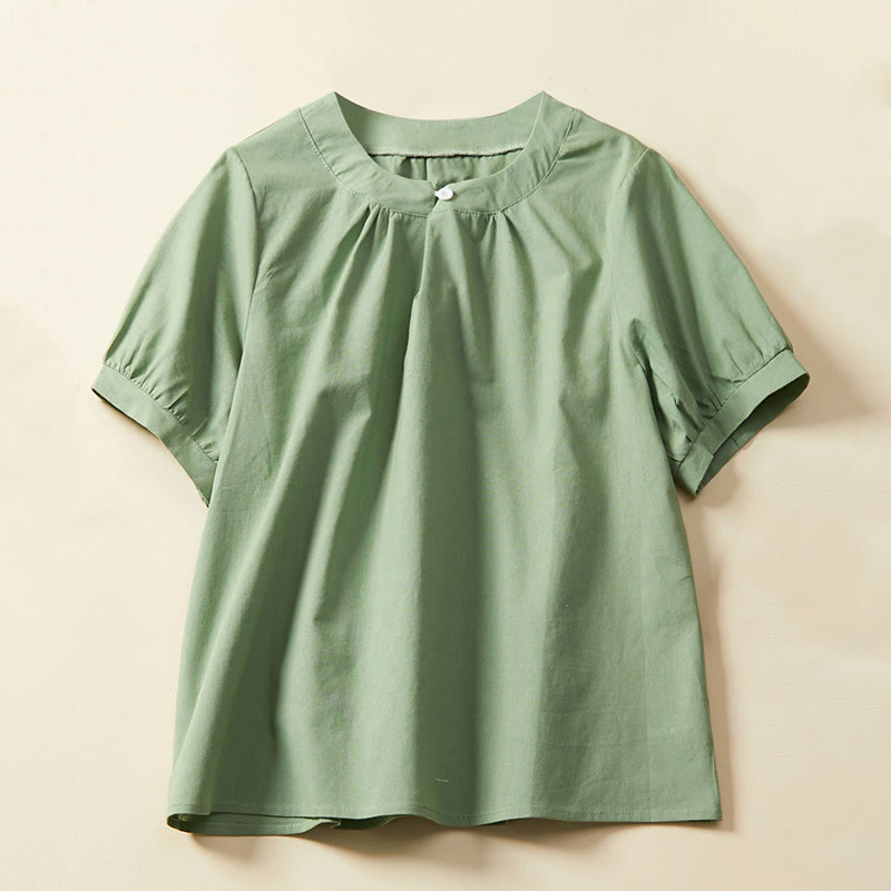 Buddha Stones Lässiges, schlichtes Damen-T-Shirt mit kurzen Ärmeln aus Baumwolle und Leinen - Mittelseegrün - US14, UK/AU18, EU46 (2XL) - image 0