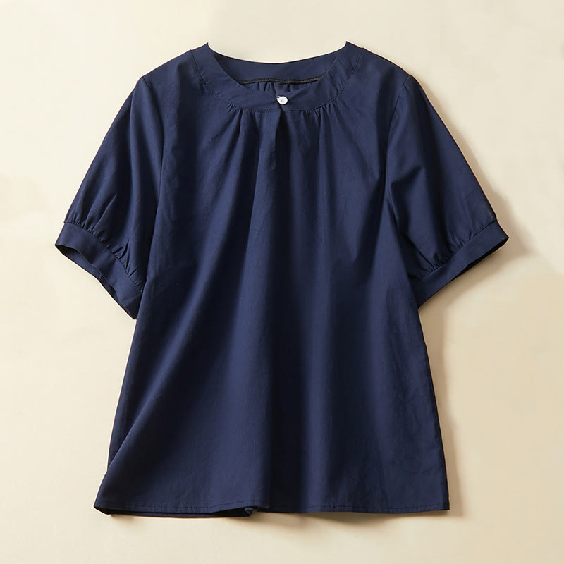 Buddha Stones Lässiges, schlichtes Damen-T-Shirt mit kurzen Ärmeln aus Baumwolle und Leinen - Marine - US14, UK/AU18, EU46 (2XL) - image 4