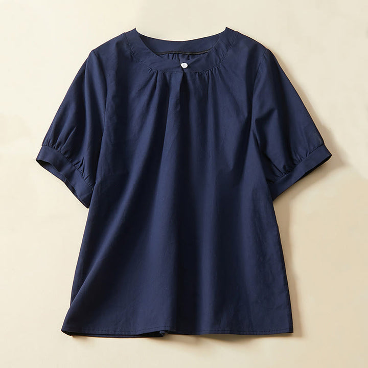 Buddha Stones Lässiges, schlichtes Damen-T-Shirt mit kurzen Ärmeln aus Baumwolle und Leinen - Marine - US14, UK/AU18, EU46 (2XL) - image 4