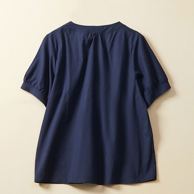 Buddha Stones Lässiges, schlichtes Damen-T-Shirt mit kurzen Ärmeln aus Baumwolle und Leinen - image 5