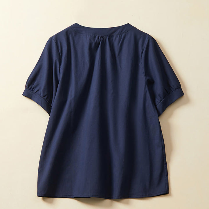 Buddha Stones Lässiges, schlichtes Damen-T-Shirt mit kurzen Ärmeln aus Baumwolle und Leinen - image 5