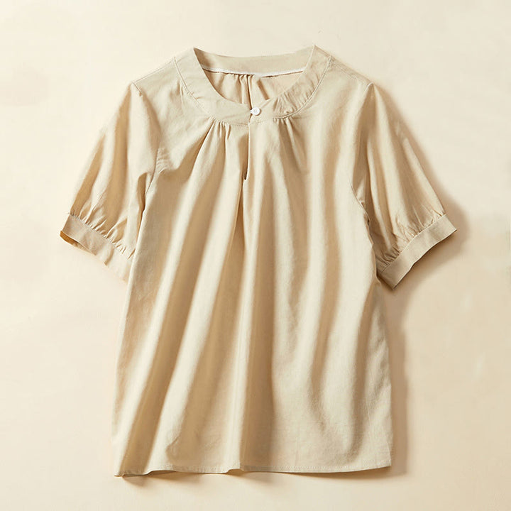 Buddha Stones Lässiges, schlichtes Damen-T-Shirt mit kurzen Ärmeln aus Baumwolle und Leinen - Mokassin - US14, UK/AU18, EU46 (2XL) - image 6