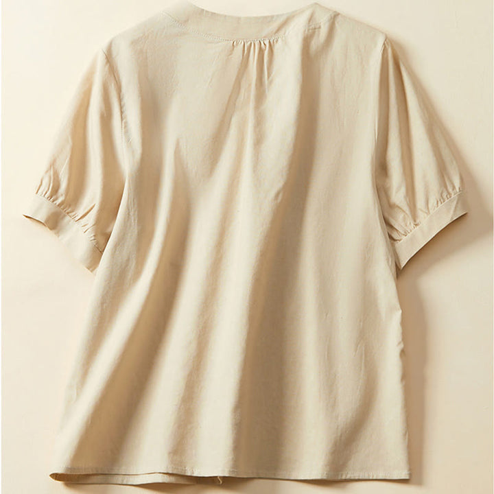 Buddha Stones Lässiges, schlichtes Damen-T-Shirt mit kurzen Ärmeln aus Baumwolle und Leinen - image 7