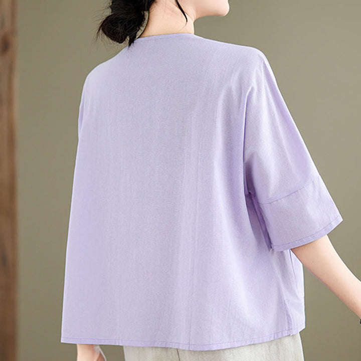 Buddha Stones Lässiges, schlichtes Damen-T-Shirt aus Baumwolle und Polyester mit halben Ärmeln und Taschen - image 11