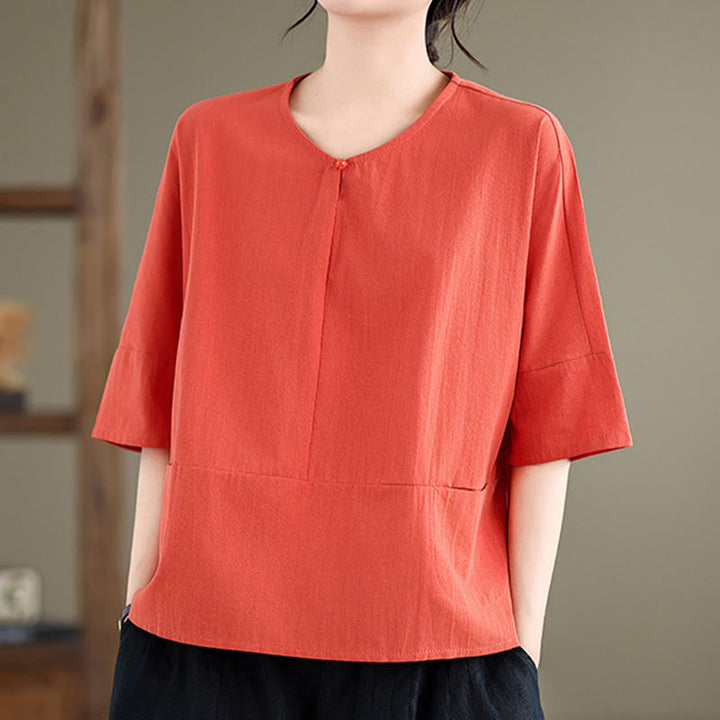 Buddha Stones Lässiges, schlichtes Damen-T-Shirt aus Baumwolle und Polyester mit halben Ärmeln und Taschen - Tomate - US14, UK/AU18,EU46 (2XL) - image 12