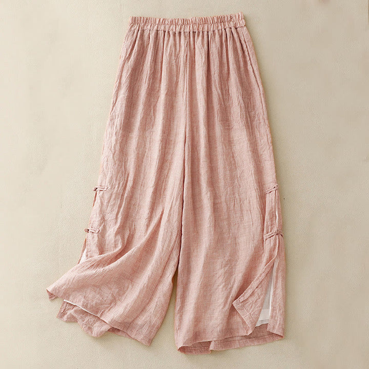 Buddha Stones Damenhose aus Baumwollleinen mit weitem Bein, Froschknopf-Saum und Schlitzdesign und Taschen - Hellrosa - US8-10, UK/AU12-14, EU40-42 (2XL) - image 15