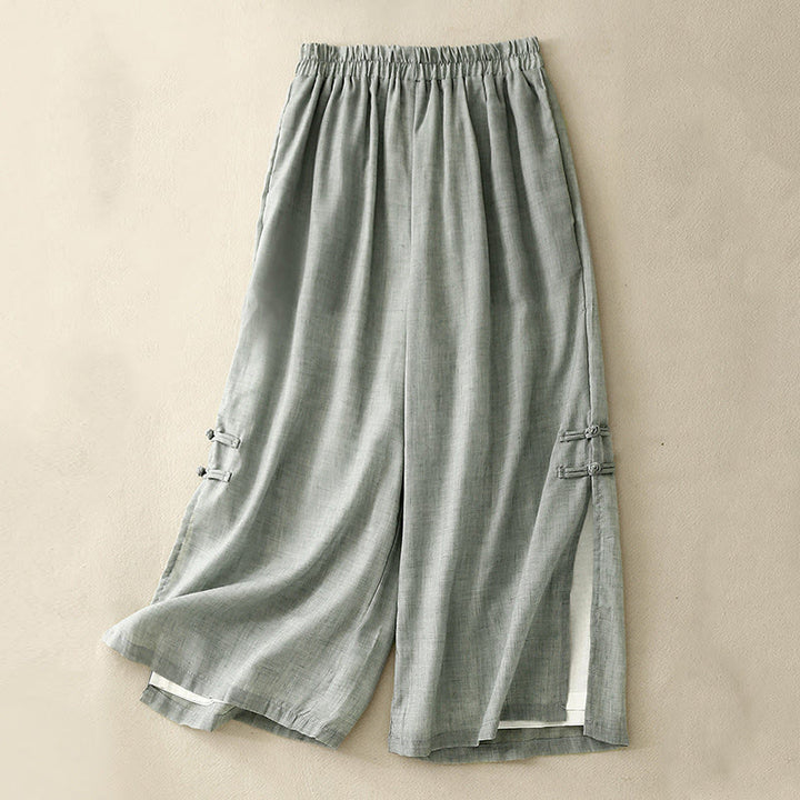 Buddha Stones Damenhose aus Baumwollleinen mit weitem Bein, Froschknopf-Saum und Schlitzdesign und Taschen - MittelAquamarin - US8-10, UK/AU12-14, EU40-42 (2XL) - image 18