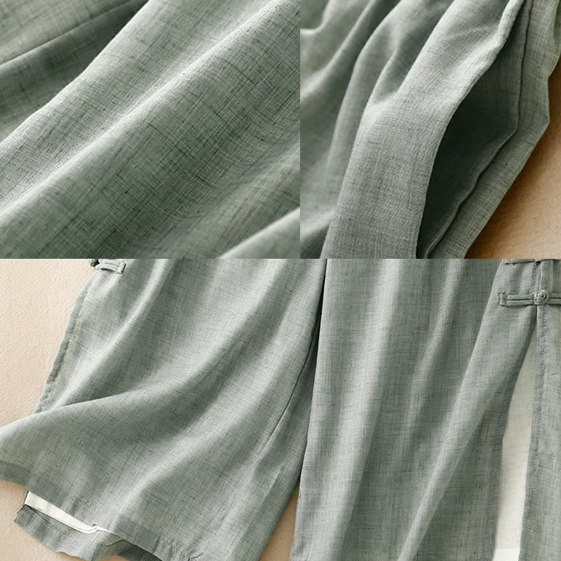 Buddha Stones Damenhose aus Baumwollleinen mit weitem Bein, Froschknopf-Saum und Schlitzdesign und Taschen - image 20