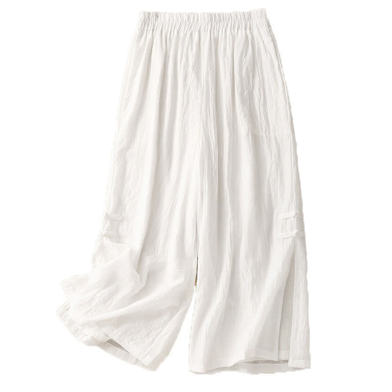 Buddha Stones Damenhose aus Baumwollleinen mit weitem Bein, Froschknopf-Saum und Schlitzdesign und Taschen - image 13
