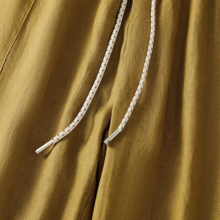 Buddha Stones Lässige Damenhose aus Baumwolle mit weitem Bein, bestickten Perlen und Kordelzug und Taschen - image 8