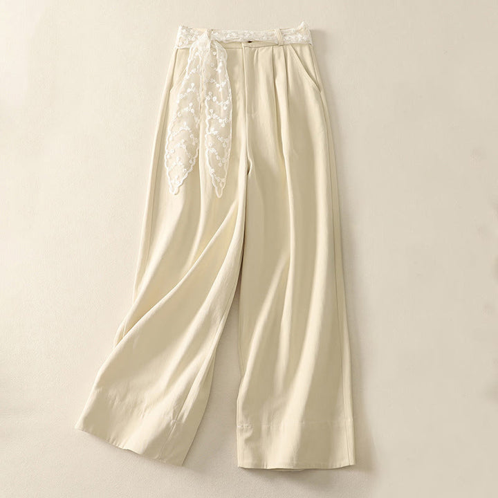 Buddha Stones Daily Damenhose aus Baumwolle mit weitem Bein und Taschen, einfarbig, mit Spitzengürtel - Beige - US 8-10, UK/AU 12-14, EU 40-42 (2XL) - image 0