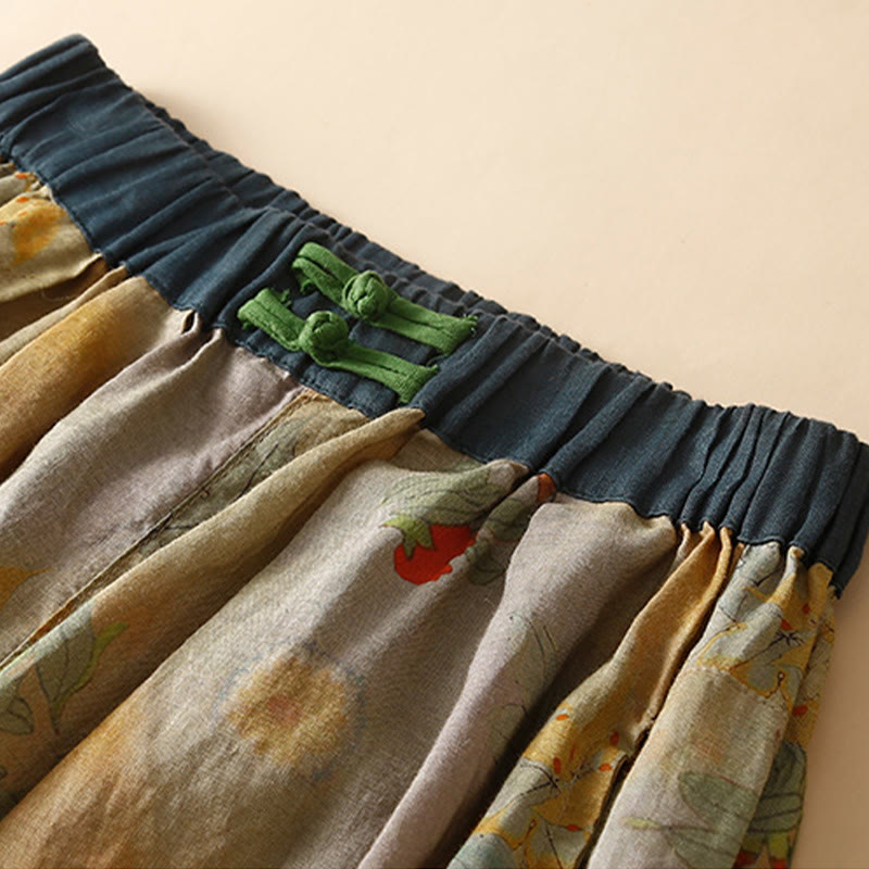 Buddha Stones Retro Lässige Haremshose für Damen im chinesischen Froschknopf-Design mit Taschen - image 1