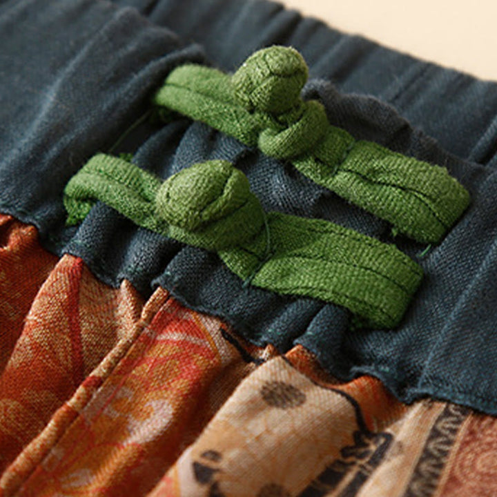 Buddha Stones Retro Lässige Haremshose für Damen im chinesischen Froschknopf-Design mit Taschen - image 17