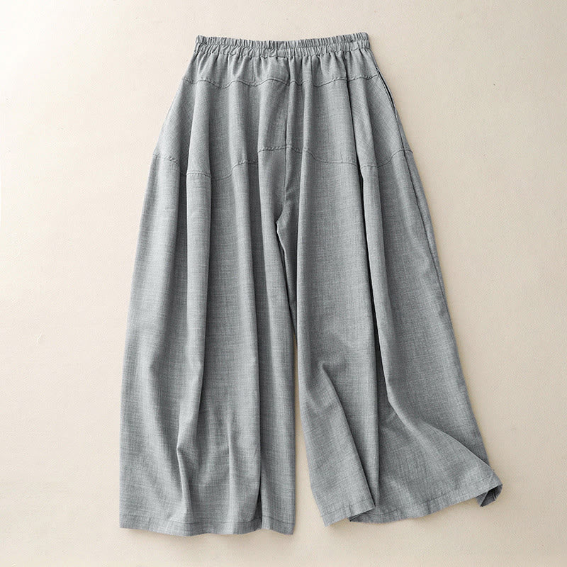 Buddha Stones Plain LightSteelBlue Damenhose aus Baumwollleinen mit weitem Bein und Taschen - image 2