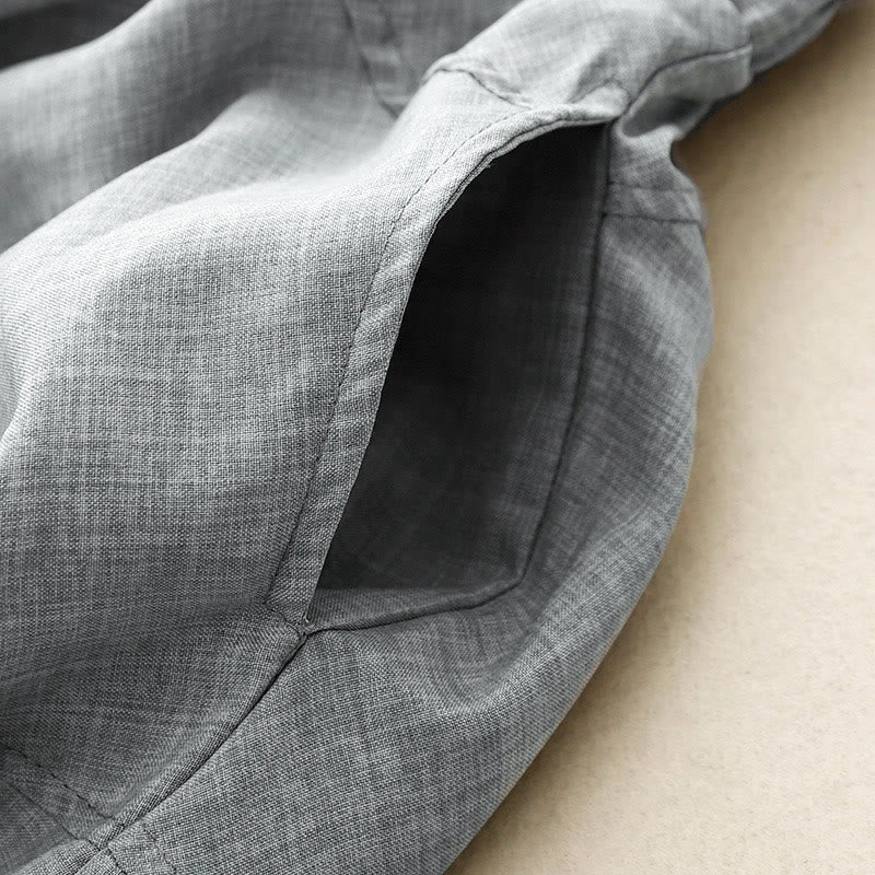 Buddha Stones Plain LightSteelBlue Damenhose aus Baumwollleinen mit weitem Bein und Taschen - image 4