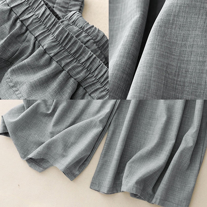 Buddha Stones Plain LightSteelBlue Damenhose aus Baumwollleinen mit weitem Bein und Taschen - image 9