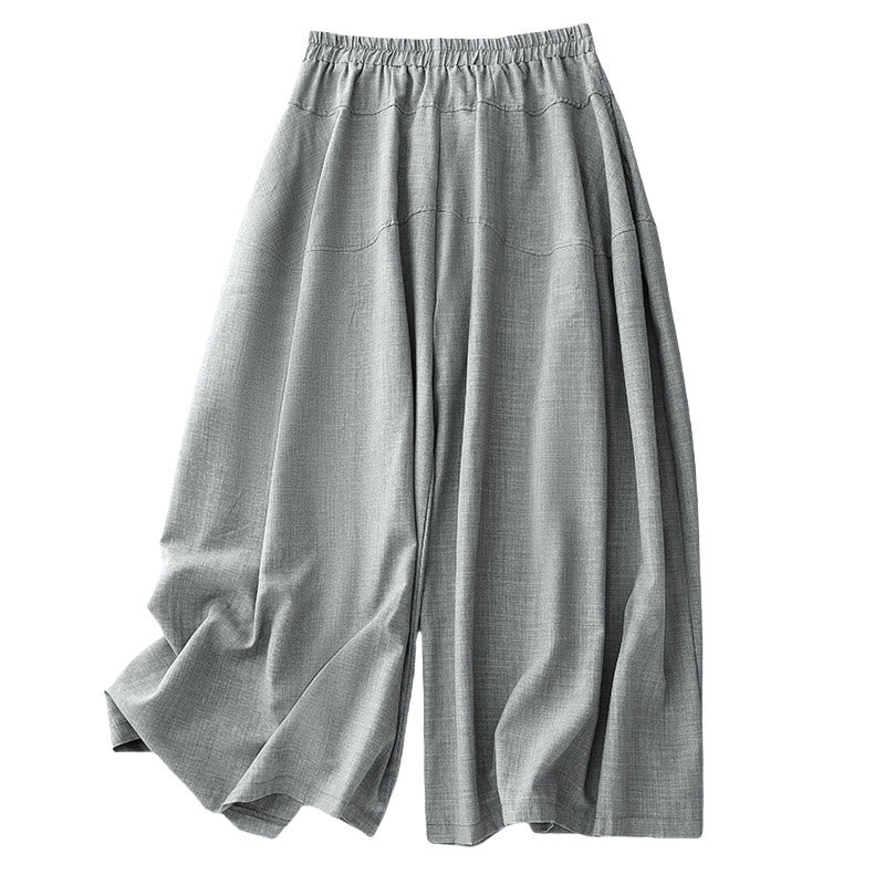 Buddha Stones Plain LightSteelBlue Damenhose aus Baumwollleinen mit weitem Bein und Taschen - image 9