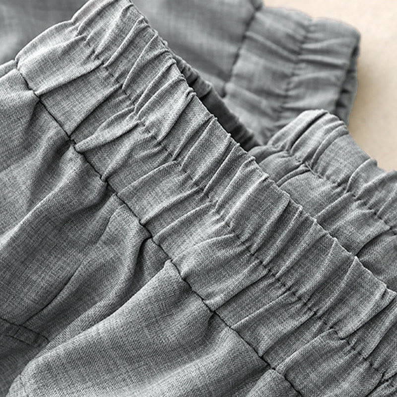 Buddha Stones Plain LightSteelBlue Damenhose aus Baumwollleinen mit weitem Bein und Taschen - image 3