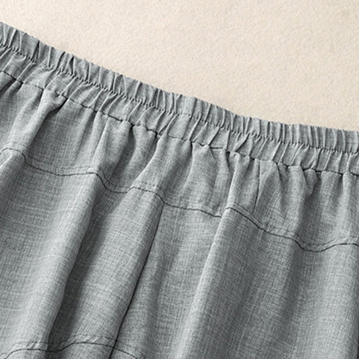Buddha Stones Plain LightSteelBlue Damenhose aus Baumwollleinen mit weitem Bein und Taschen - image 3