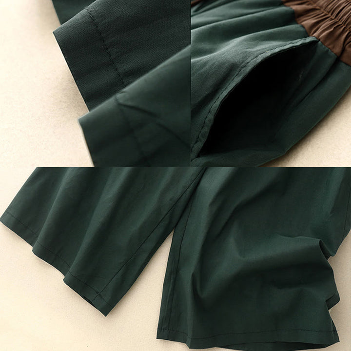 Buddha Stones Künstlerische Damenhose mit weitem Bein und Taschen im Farbkontrast-Kordelzug - image 18