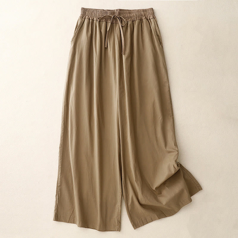 Buddha Stones Künstlerische Damenhose mit weitem Bein und Taschen im Farbkontrast-Kordelzug - DunkelKhaki - US8-10, UK/AU12-14, EU40-42 (2XL) - image 7
