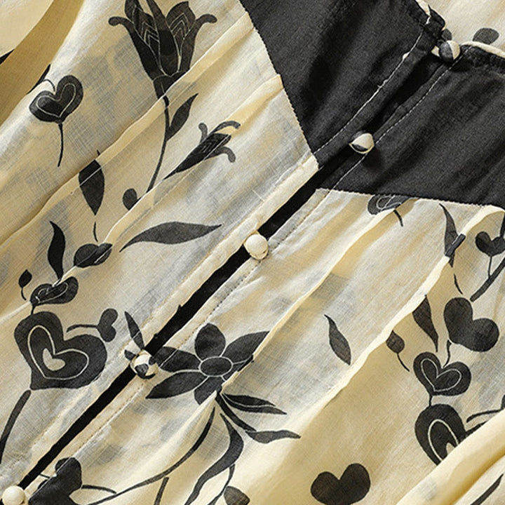 Buddha Stones Printing Floral Buttons Farbkontrast Halbarm Damenhemd - image 4