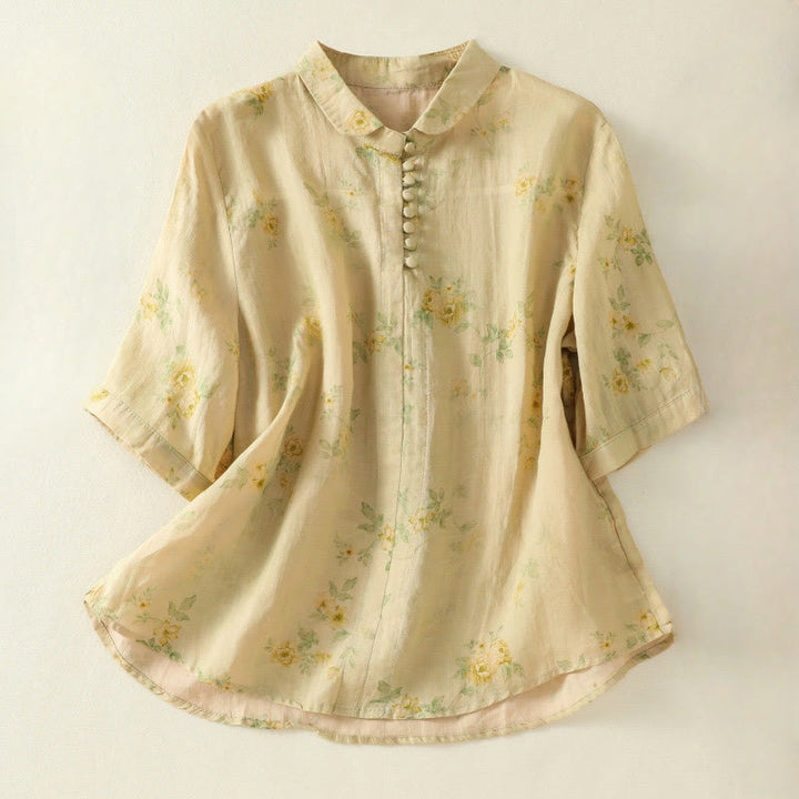 Buddha Stones Printing Frog-Buttons Revers Halbarm Damen Baumwollhemd - Khaki - US8-10， UK/AU12-14，EU40-42 (2XL) - image 16