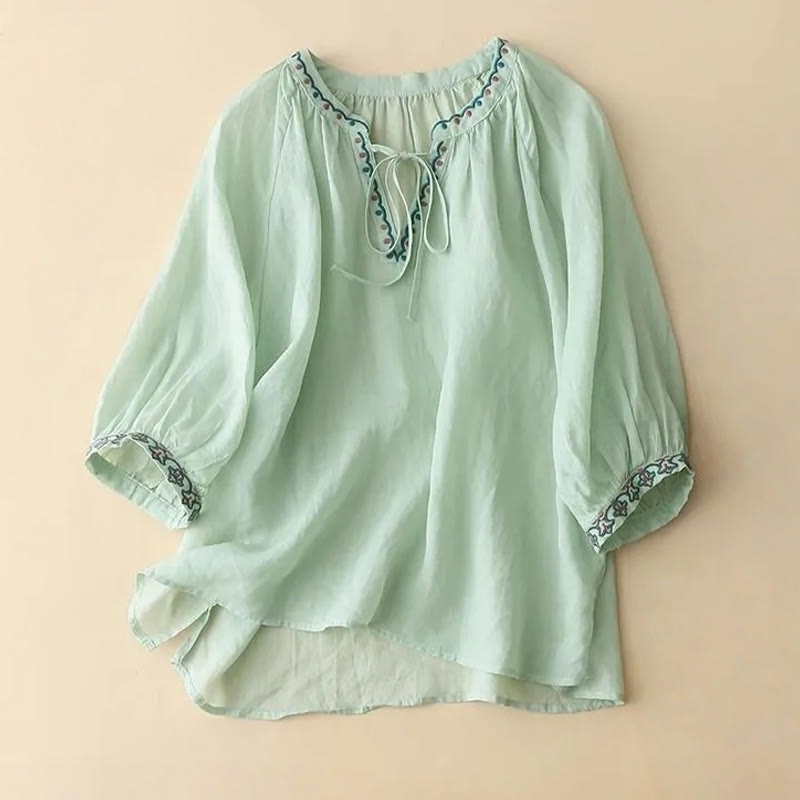 Buddha Stones Sommer-T-Shirt aus Baumwolle und Leinen mit Dreiviertelärmeln und Laternenärmeln für Damen - Aquamarin - US14, UK/AU18,EU46 (3XL) - image 1