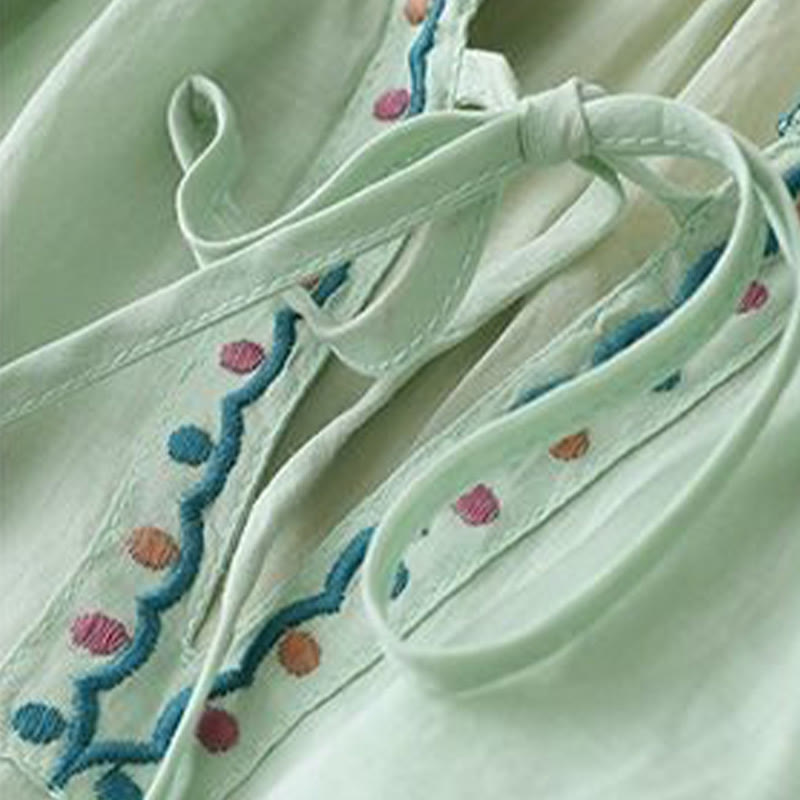 Buddha Stones Sommer-T-Shirt aus Baumwolle und Leinen mit Dreiviertelärmeln und Laternenärmeln für Damen - image 3