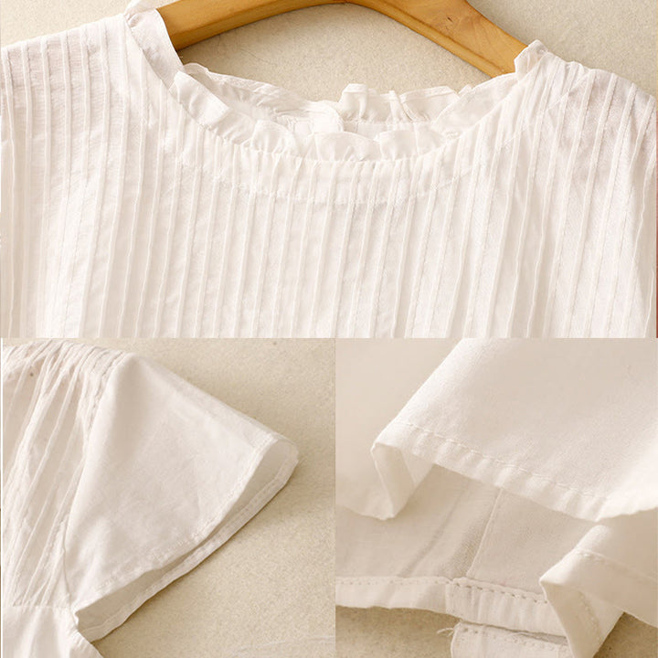 Buddha Stones Sommer-T-Shirt für Damen, einfarbig, mit Rüschen und Falten, Kurzarm - image 14