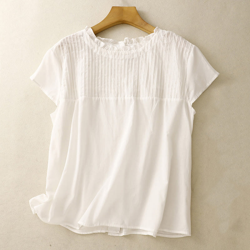 Buddha Stones Sommer-T-Shirt für Damen, einfarbig, mit Rüschen und Falten, Kurzarm - Weiß - US6, UK/AU10, EU38 (2XL) - image 11