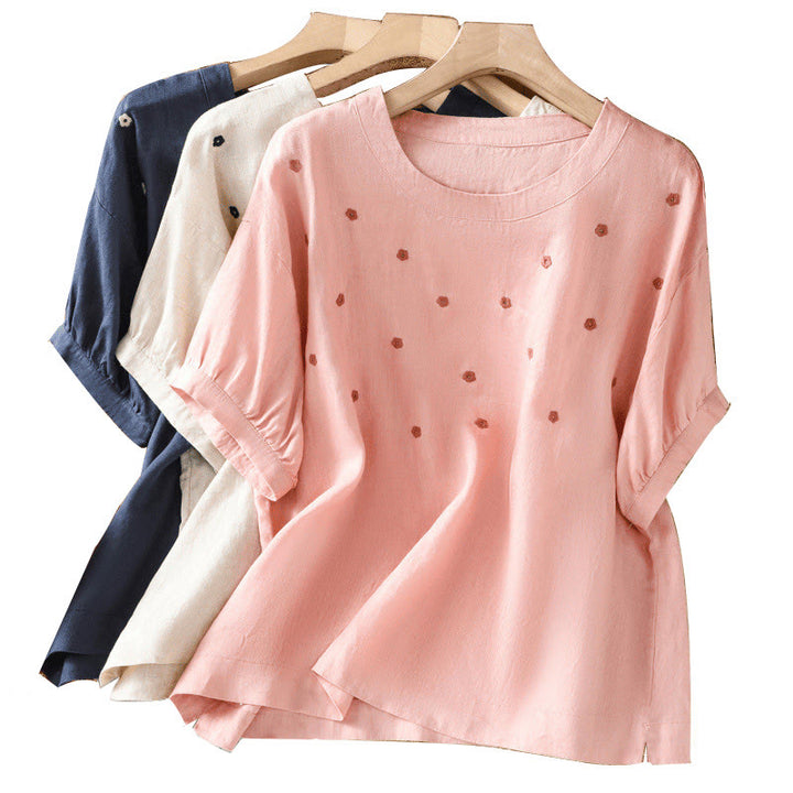 Buddha Stones Damen T-Shirt mit halblangen Ärmeln und Blumenmuster - image 24